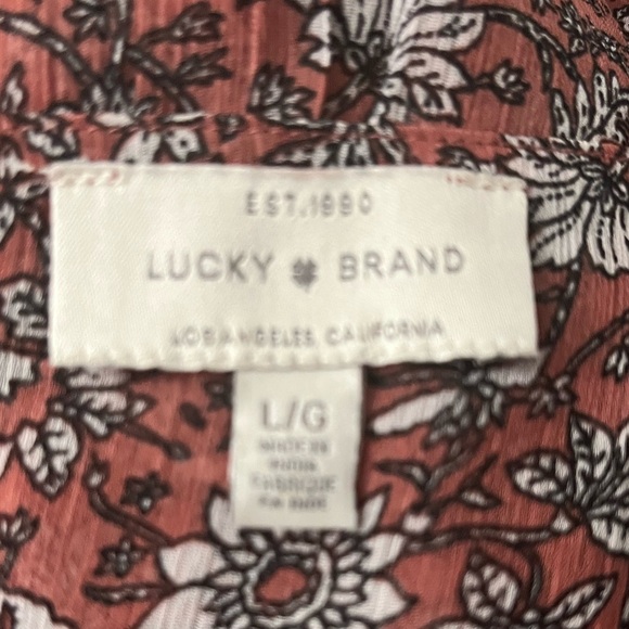 Lucky Brand Babydoll Brown Floral Button Down Blouse Fall Tones Size Large - Picture 5 of 5